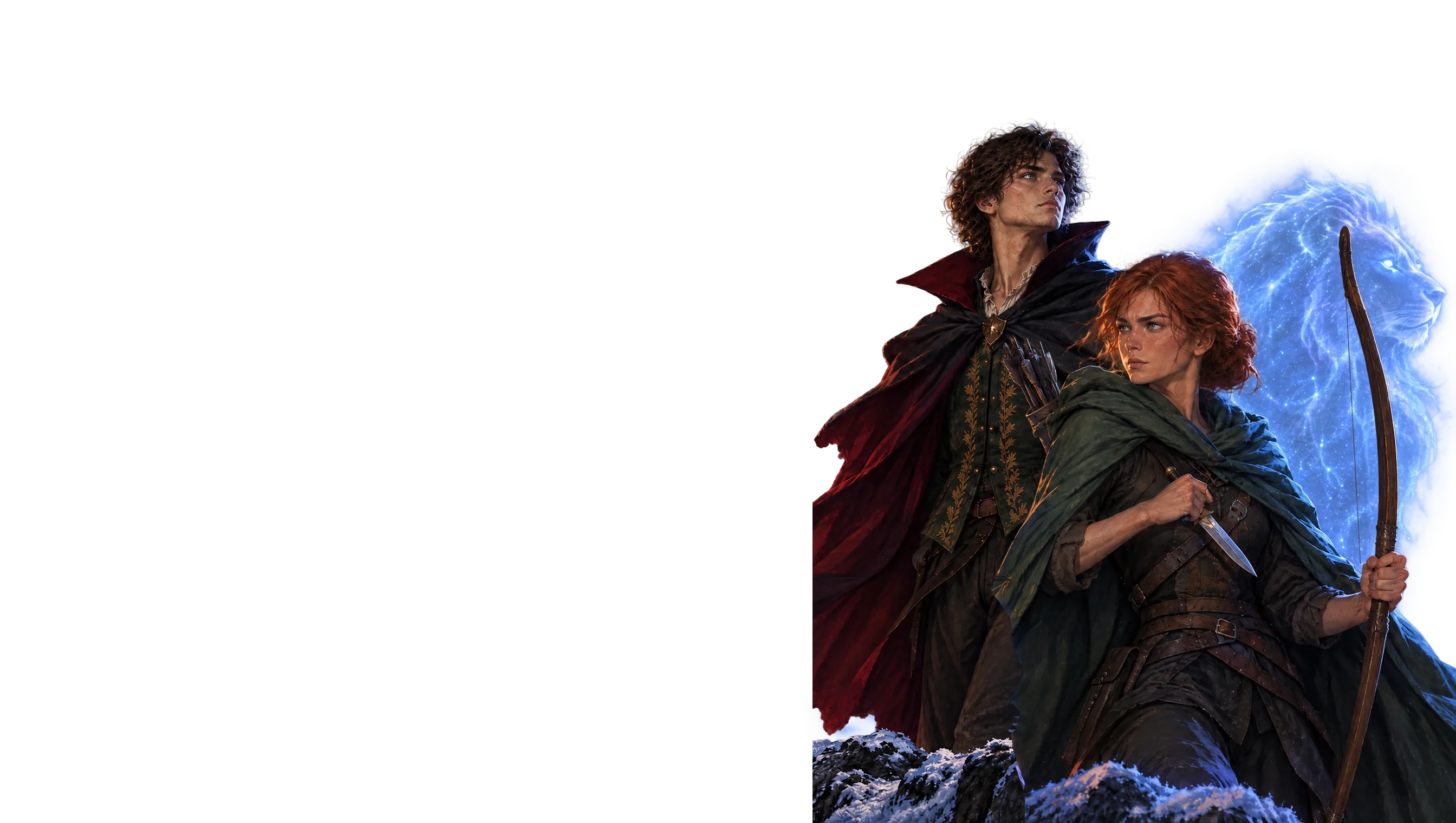 Joss Elrin, Moraya the spy with her bow, and the Lion formed of stars